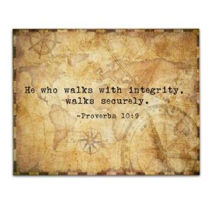 Amazon Proverbs 10 10 Bible Quote Wall Art He Who Walks With Integrity Sepia Art Print Christian Gifts For Women Religious Verses Desk Decor Posters Prints