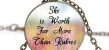 Amazon Proverbs 31 10 Bible Verse Pendant Necklace Bible Quote Scripture Jewelry Christian Gift Inspirational She Is Worth More Than Rubies Scripture Quote Jewelry Clothing Shoes Jewelry