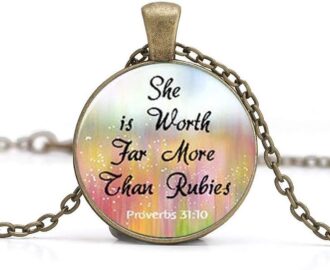 Amazon Proverbs 31 10 Bible Verse Pendant Necklace Bible Quote Scripture Jewelry Christian Gift Inspirational She Is Worth More Than Rubies Scripture Quote Jewelry Clothing Shoes Jewelry