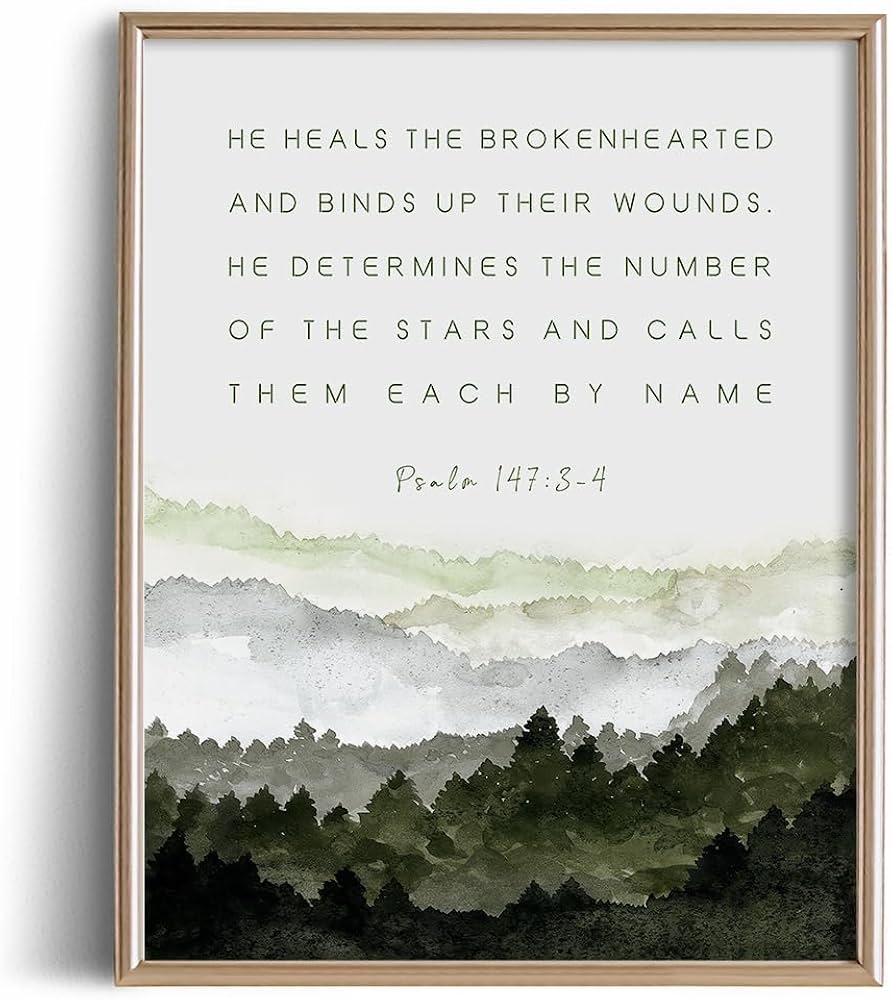 Amazon Psalm 147 3 4 Religious Quotes Wall Art Inspirational Bible Verses Decor Modern Christian Spiritual Poster Print Holy Scripture Jesus Christ Catholic Gift For Her God Prayer Faith Positive Home Kitchen