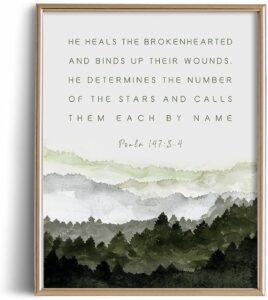 Amazon Psalm 147 3 4 Religious Quotes Wall Art Inspirational Bible Verses Decor Modern Christian Spiritual Poster Print Holy Scripture Jesus Christ Catholic Gift For Her God Prayer Faith Positive Home Kitchen