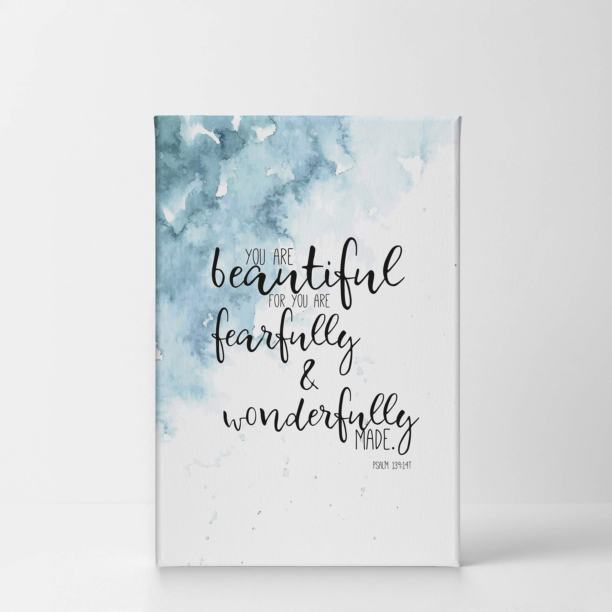 Amazon Psalm You Are Beautiful For You Are Fearfully And Wonderfully Made Quote Hand Lettering And Watercolor Paint Scripture Wall Art Bible Verse CANVAS PRINT Home Decor Stretched Ready To Hang 