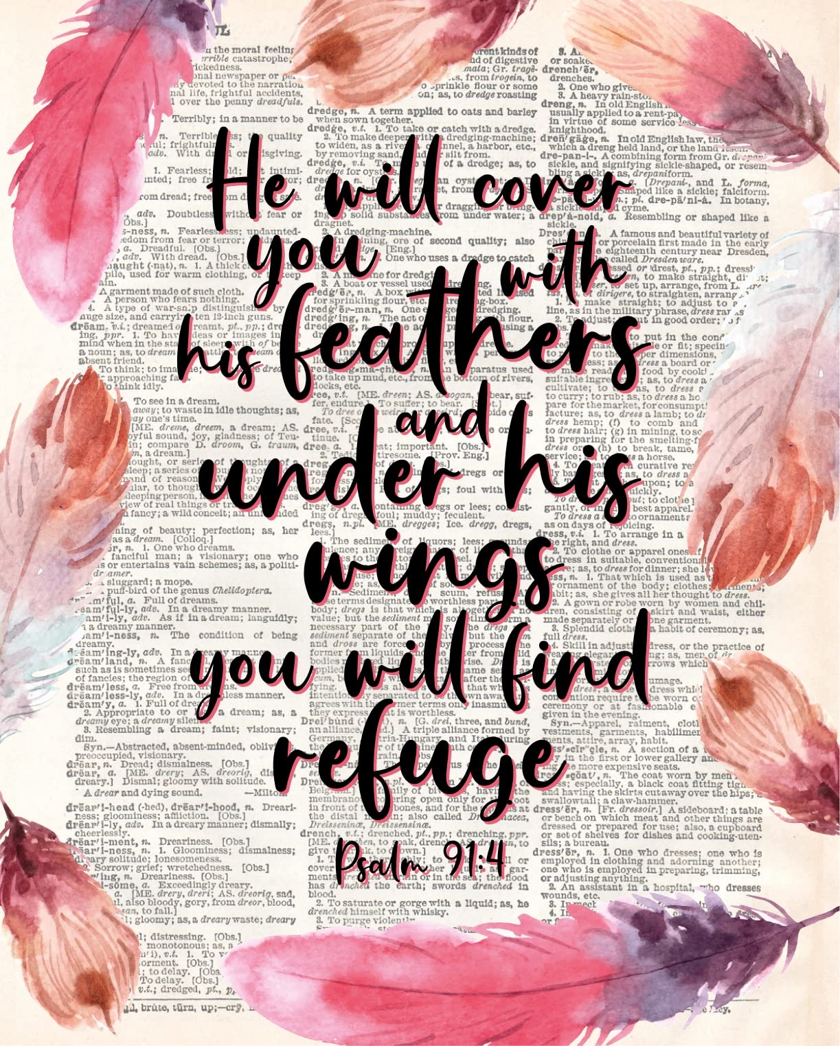 Amazon Psalms 91 4 Wall Art Prints Unframed 8x10 In Bible Verse Decor With Christian Sayings For Home Office Pictures With God Quotes And Positive Massage He Will Cover