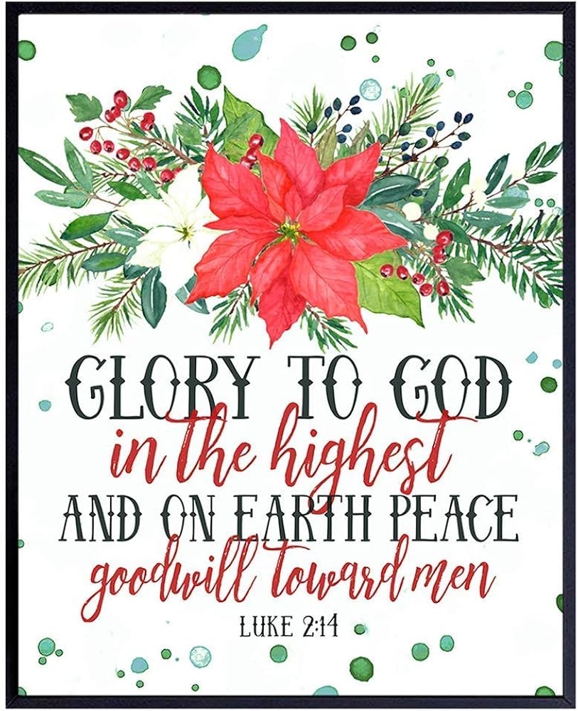 Amazon Religious Wall Decor Christmas Decorations Christian Scripture Bible Verse Wall Art Red Poinsettia Holiday Decorations Accessories Or Gift 8x10 UNFRAMED Picture YELLOWBIRD ART DESIGN Handmade Products