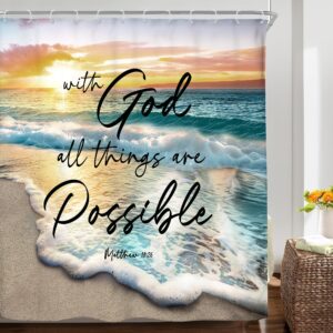 Amazon Riyidecor Beach Ocean Bible Verse Shower Curtain Sunrise Sunset Inspirational Scripture Quotes 72Wx72H Inch Summer Coastal Seaside Seascape Fabric Decor Bathroom Polyester Waterproof 12 Pack Hooks Home Kitchen