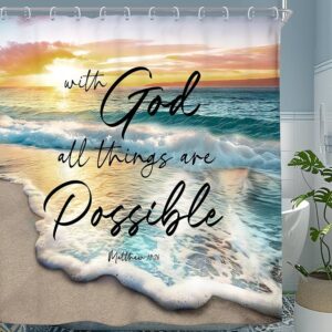 Amazon Riyidecor Beach Ocean Bible Verse Shower Curtain Sunrise Sunset Inspirational Scripture Quotes 72Wx72H Inch Summer Coastal Seaside Seascape Fabric Decor Bathroom Polyester Waterproof 12 Pack Hooks Home Kitchen