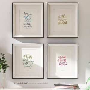 Amazon Scriptionery Scripture Wall Art Brush Calligraphy Bible Verse Prints Set Of 4 Christian Home Decor For Living Room Bedroom Office Unframed 8x10 Color Home Kitchen
