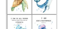 Amazon Scripture Bible Verse Wall Decor Set Of 4 8 X10 Watercolor Blue Ocean Theme Religious Gifts For Children Inspirational Bible Verses Quotes Baby Nursery Wall Decor No Frame Posters Prints