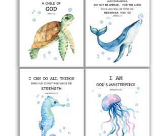Amazon Scripture Bible Verse Wall Decor Set Of 4 8 X10 Watercolor Blue Ocean Theme Religious Gifts For Children Inspirational Bible Verses Quotes Baby Nursery Wall Decor No Frame Posters Prints