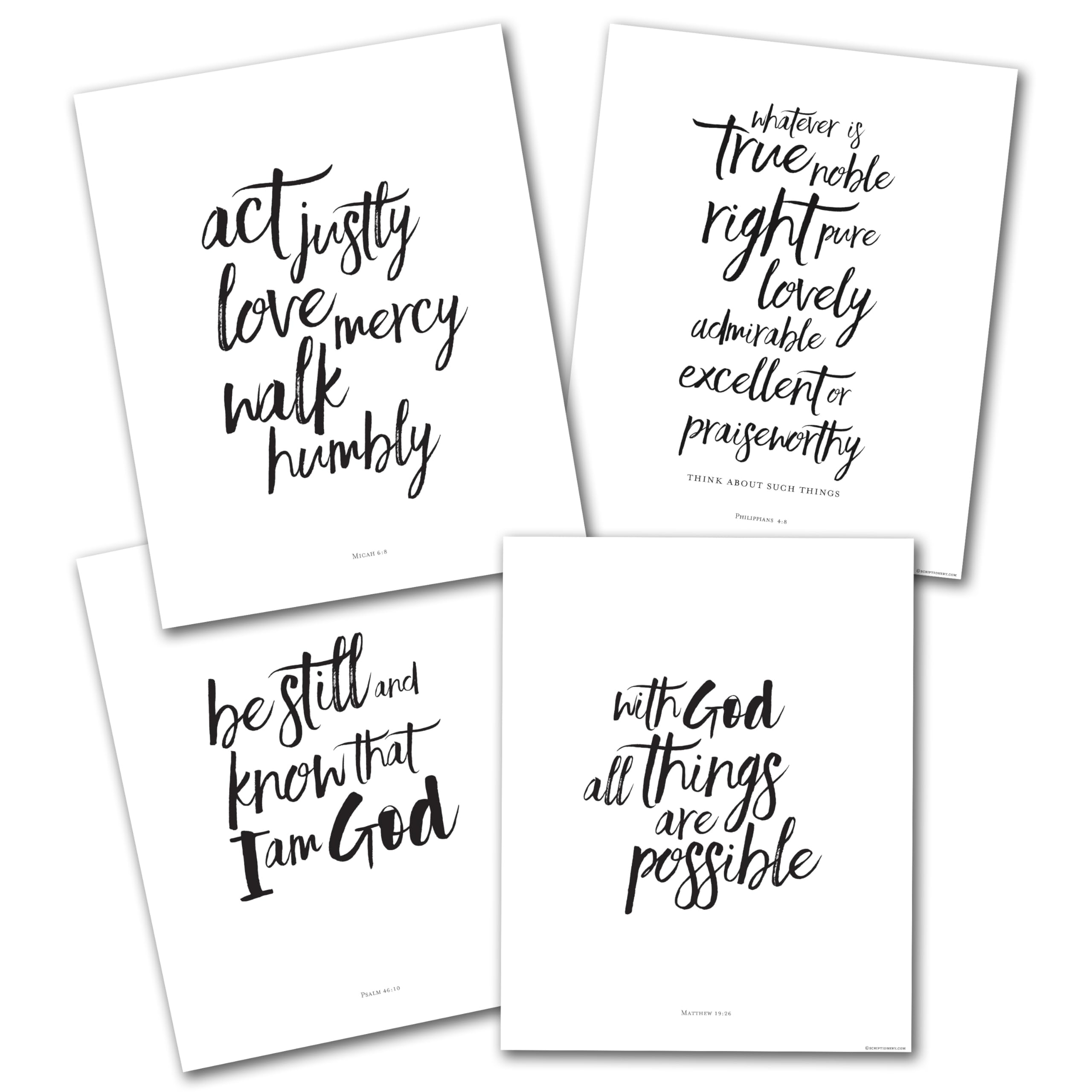 Amazon Scripture Wall Art Brush Calligraphy Bible Verse Prints Set Of 4 Christian Home Decor For Living Room Bedroom Office Unframed 8x10 Black White Home Kitchen