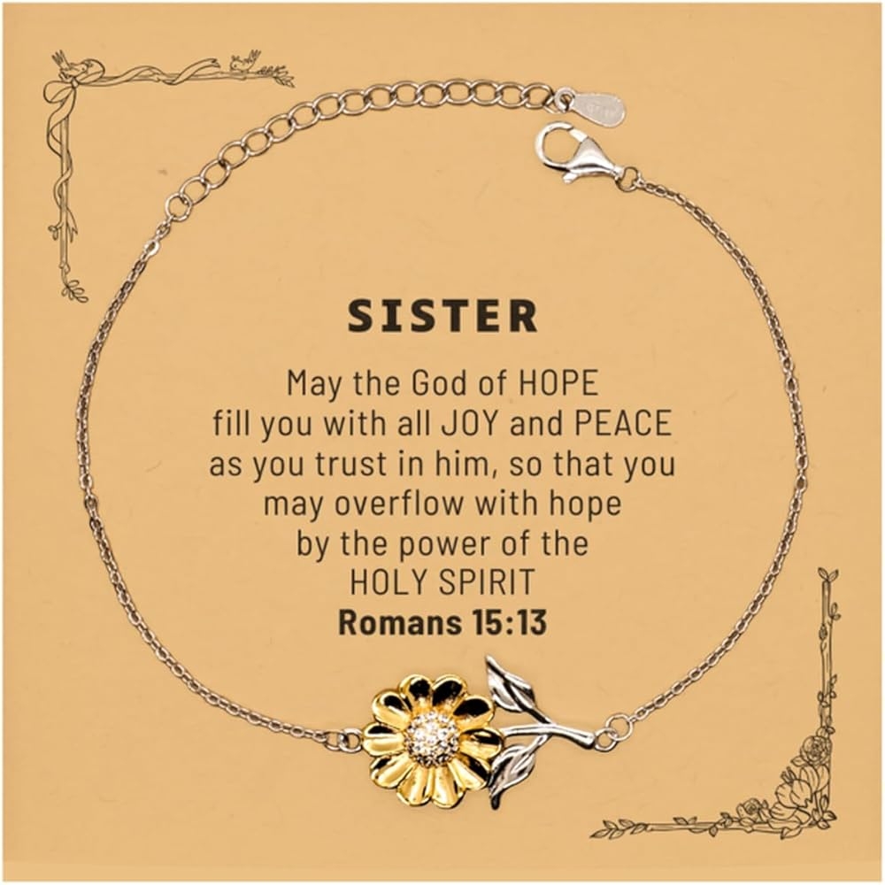Amazon SOFEELSTORE Romans 15 13 God Of Hope Joy Peace Sister Bible Verse Gift Christian Sunflower Bracelet With Bible Quote Card Christmas Faith Gift For Sister Clothing Shoes Jewelry