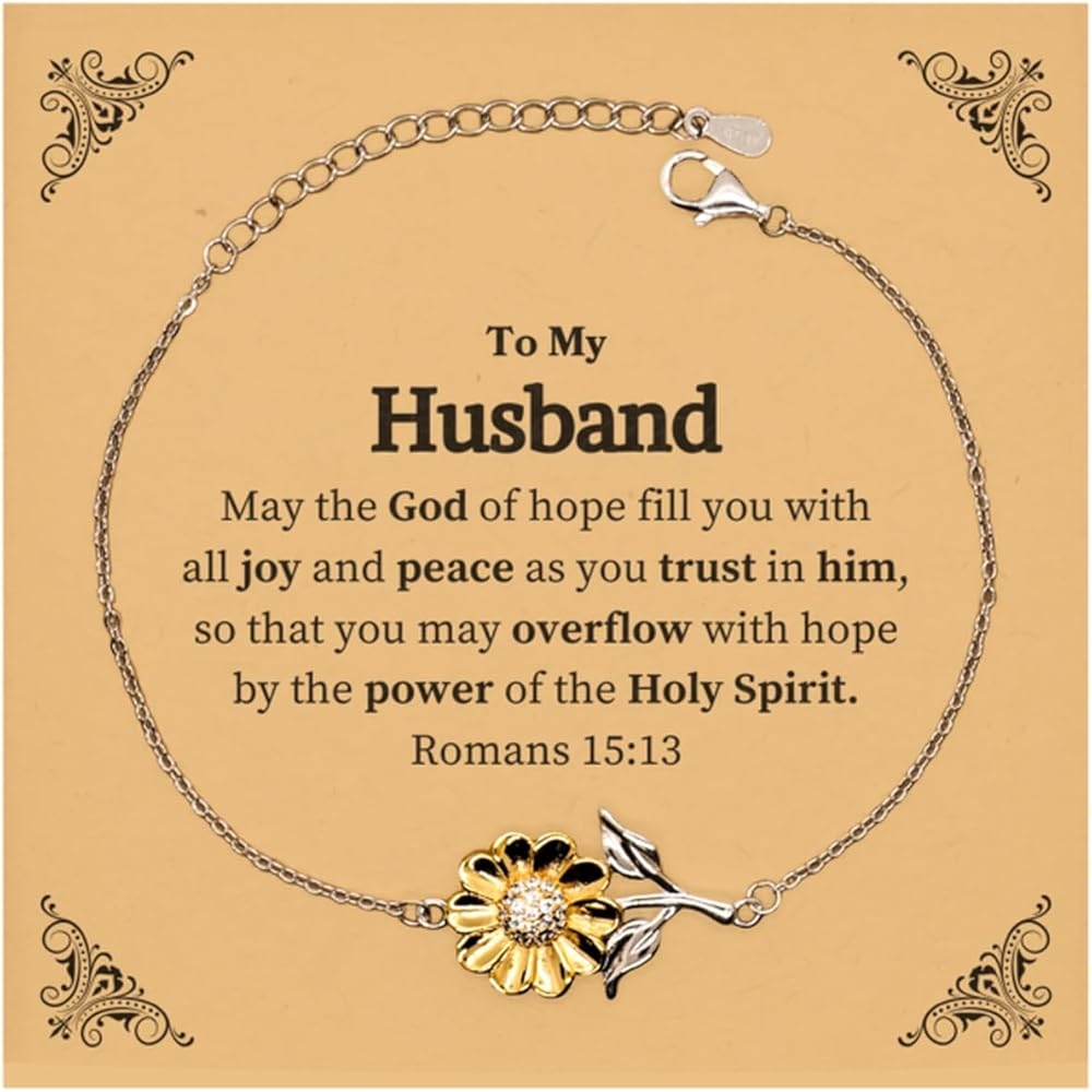 Amazon To My Husband Gifts May The God Of Hope Fill You With All Joy Bible Verse Scripture Sunflower Bracelet Birthday Inspirational Gifts For Husband Clothing Shoes Jewelry