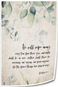 Amazon Triyend Revelation 21 4 Bible Verse Wall Decor Prints Bible Quote Posters Art Pictures For Bathroom Poster Decoration Canvas Colouring 12 00 x18 00 Unframed Posters Prints