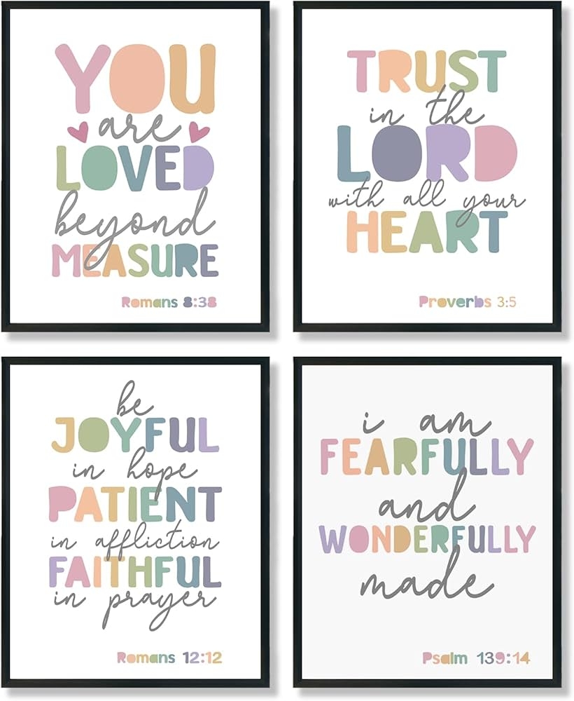 Amazon ULEGIE Bible Verse Poster Set Of 4 Pastel Christian Wall Art Decor Kids Room Classroom Homeschool Sunday School Preschool Decor 8x10 Inch Unframed Posters Prints
