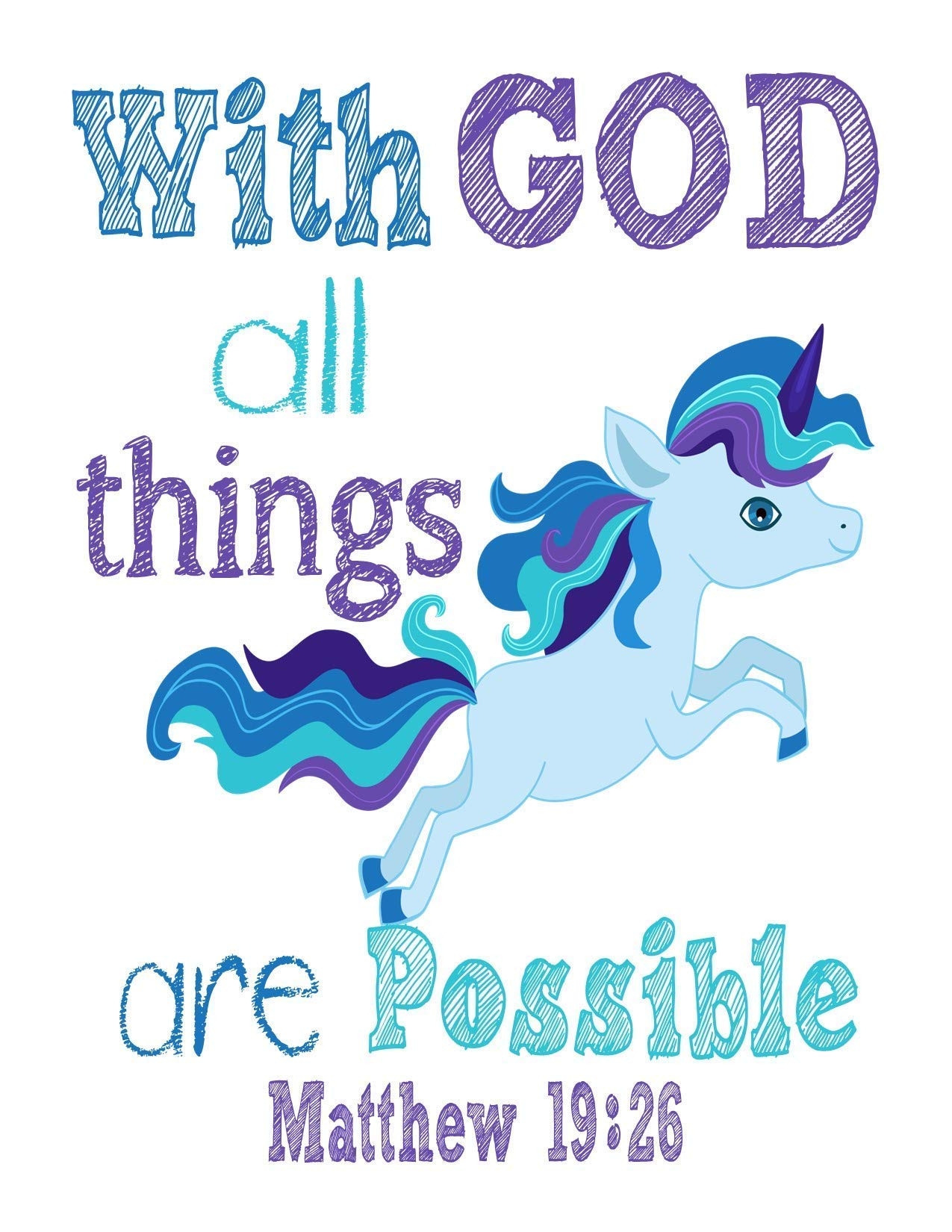 Amazon Unicorn Pony Christian Nursery Decor Set Of 4 Prints With Bible Verses Home Kitchen
