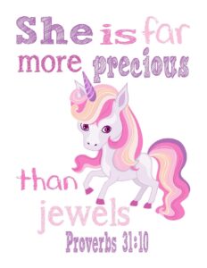 Amazon Unicorn Pony Christian Nursery Decor Set Of 4 Prints With Bible Verses Home Kitchen