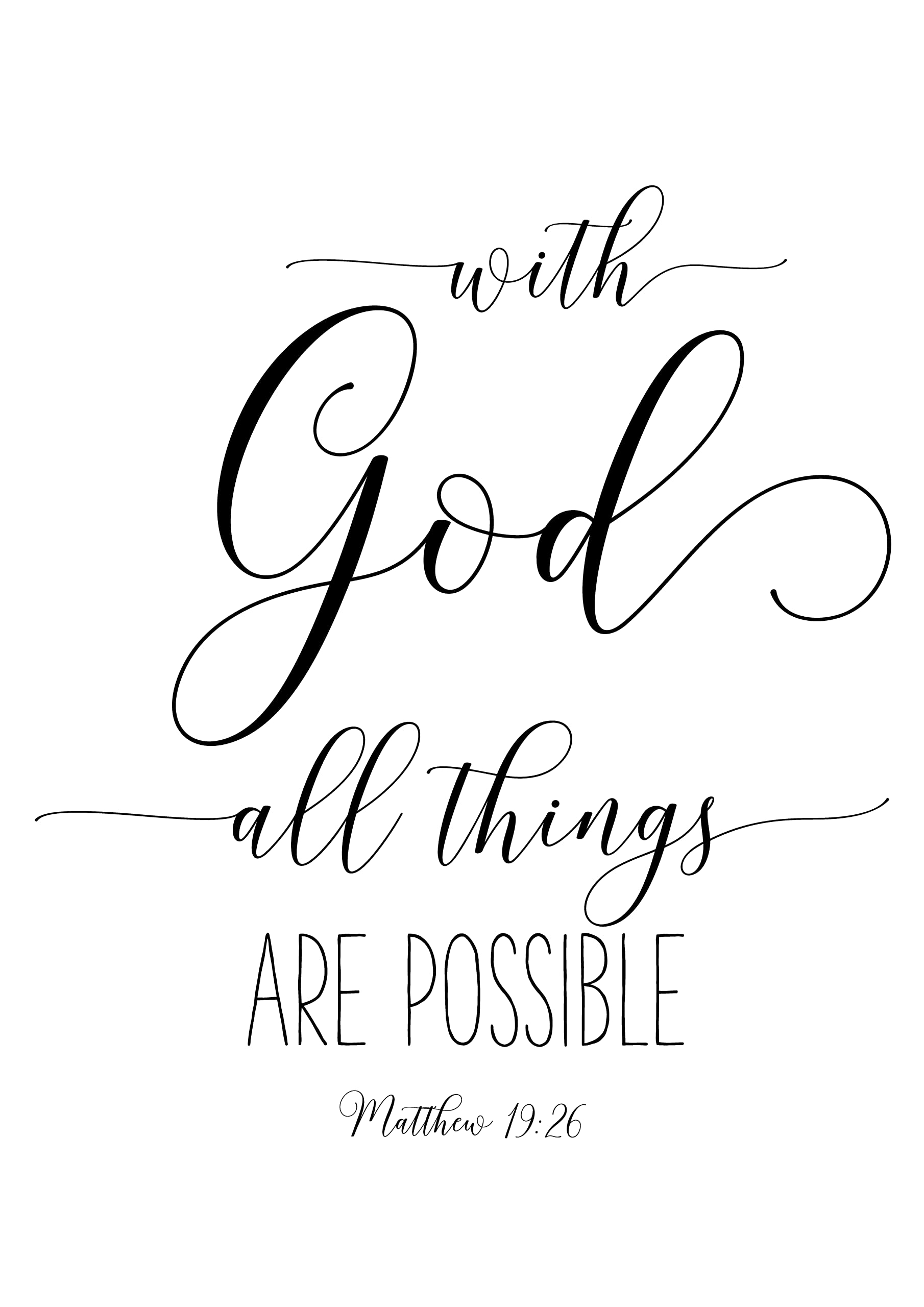 Amazon With God All Things Are Possible Matthew 19 26 Bible Verse Printable Wall Art Nursery Bible Quotes Posters Prints