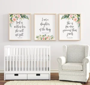 Baby Girl Nursery Bible Verses Christian Baby Gift Nursery Floral Prints Nursery Wall Art Nursery Decor Baby Shower Pink Nursery Decor Etsy