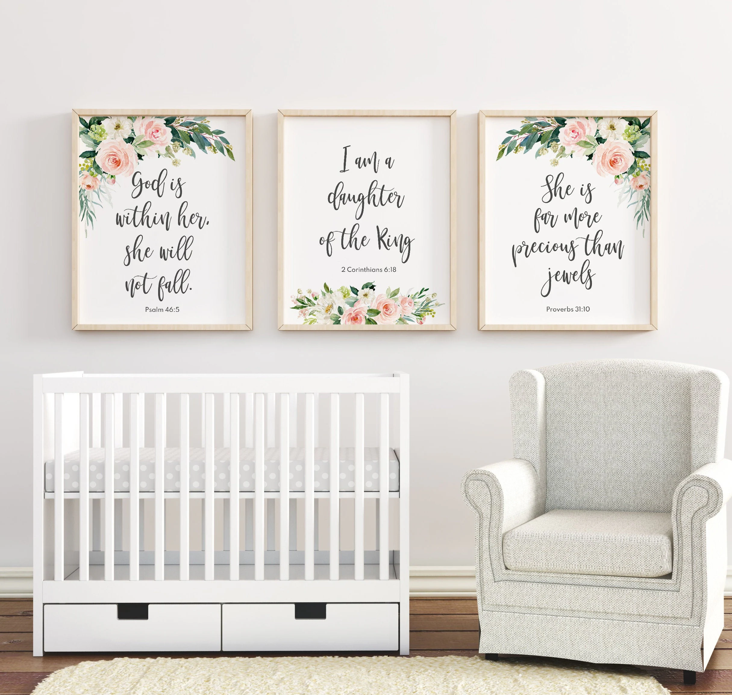Baby Girl Nursery Bible Verses Christian Baby Gift Nursery Floral Prints Nursery Wall Art Nursery Decor Baby Shower Pink Nursery Decor Etsy