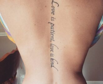 Back Tattoo Saying Love Is Patient Love Is Kind On