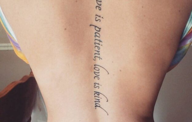 Back Tattoo Saying Love Is Patient Love Is Kind On