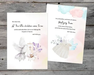 Baptism Card Set Of 2 With Bible Quotes And Unique Religious Baptism Messages Christian Baptism Card Set Bible Verses Christening Cards Etsy