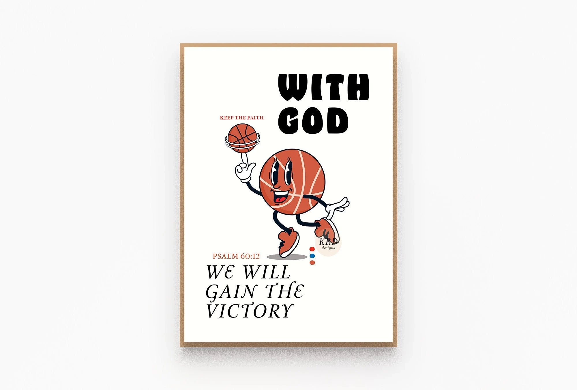 Basketball Christian Wall Art Work Sports Motivational Bible Verse Quote Retro Christian Poster Psalm 60 12 Sports Art Boys Room Decor Etsy UK