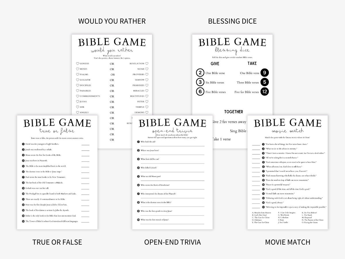 Bible 10 Games Bundle Digital Download Print Play Palace