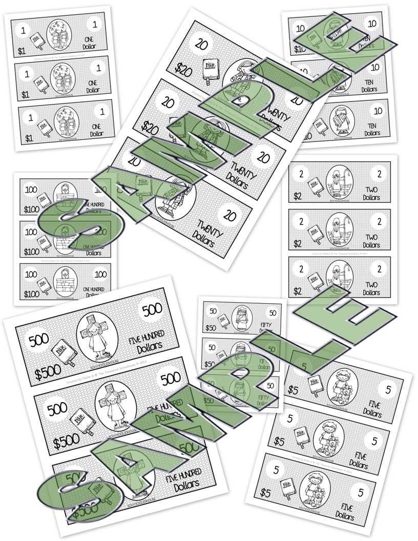 Bible Bucks BUNDLE With Color And Black White Religious Incentive Made By Teachers