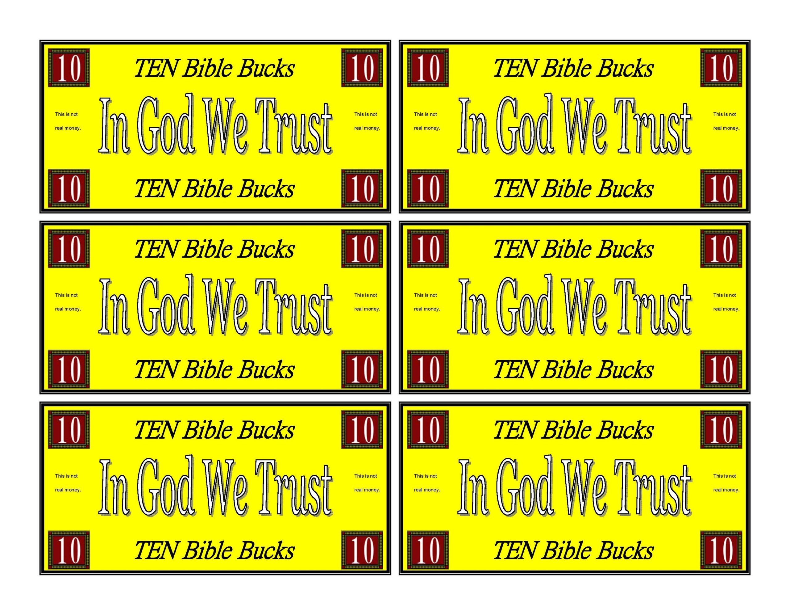 Bible Bucks For Sunday School Kids Ministry Church Play Money Templates