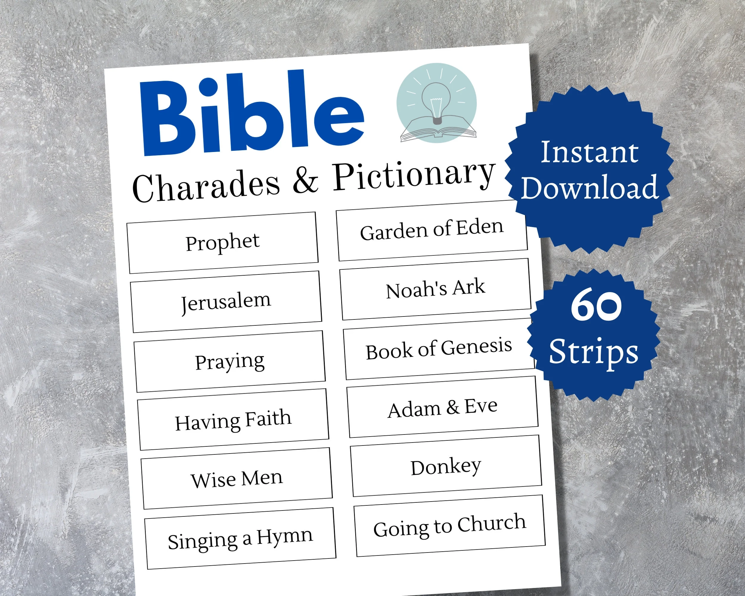 Bible Charades Bible Pictionary Cards Printable Christian Games For Kids Teens And Adults Etsy