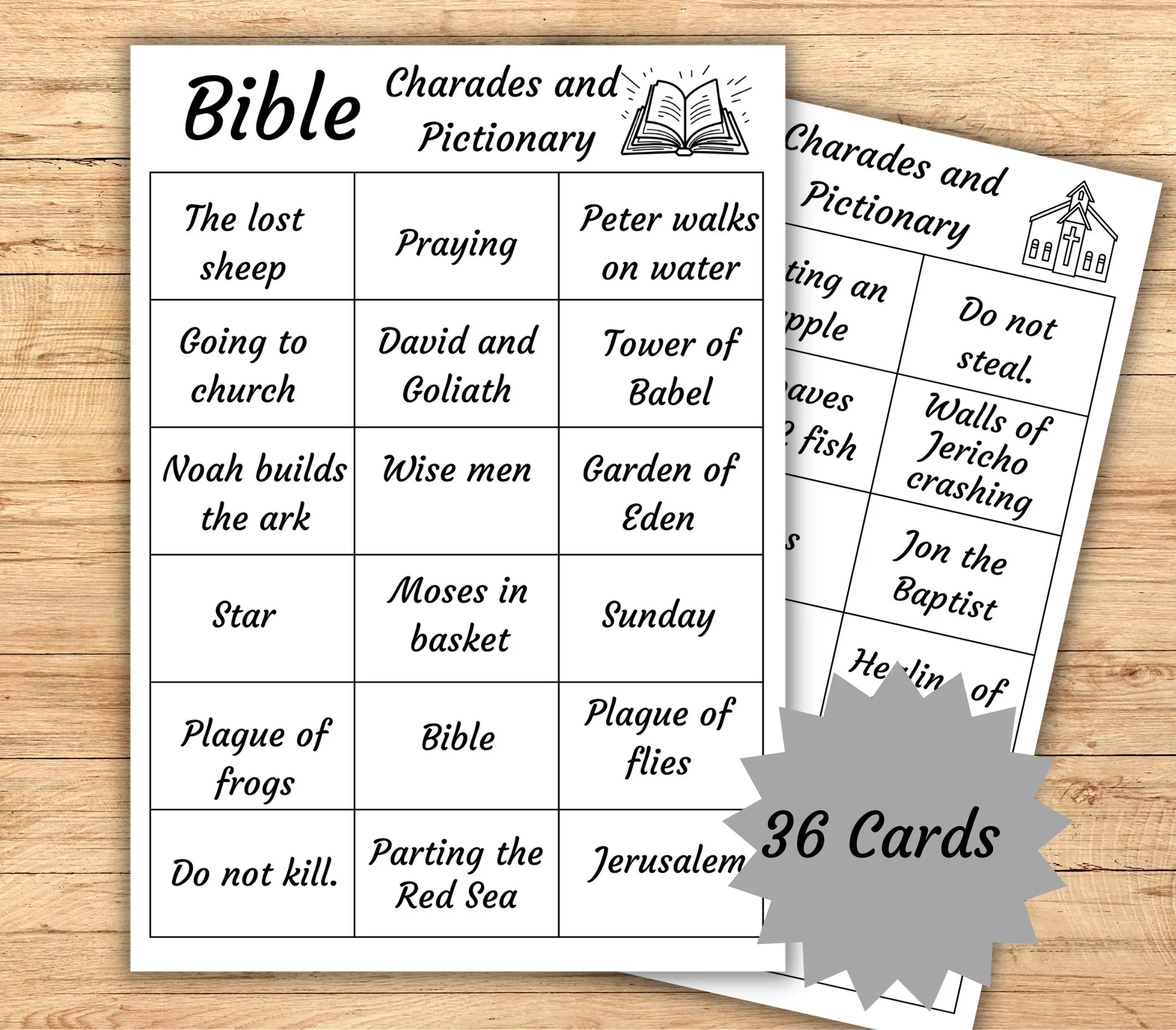 Bible Charades Printable Bible Pictionary Cards Printable Bible Games Christian Charades Sunday School Game Church Fellowship Etsy Canada