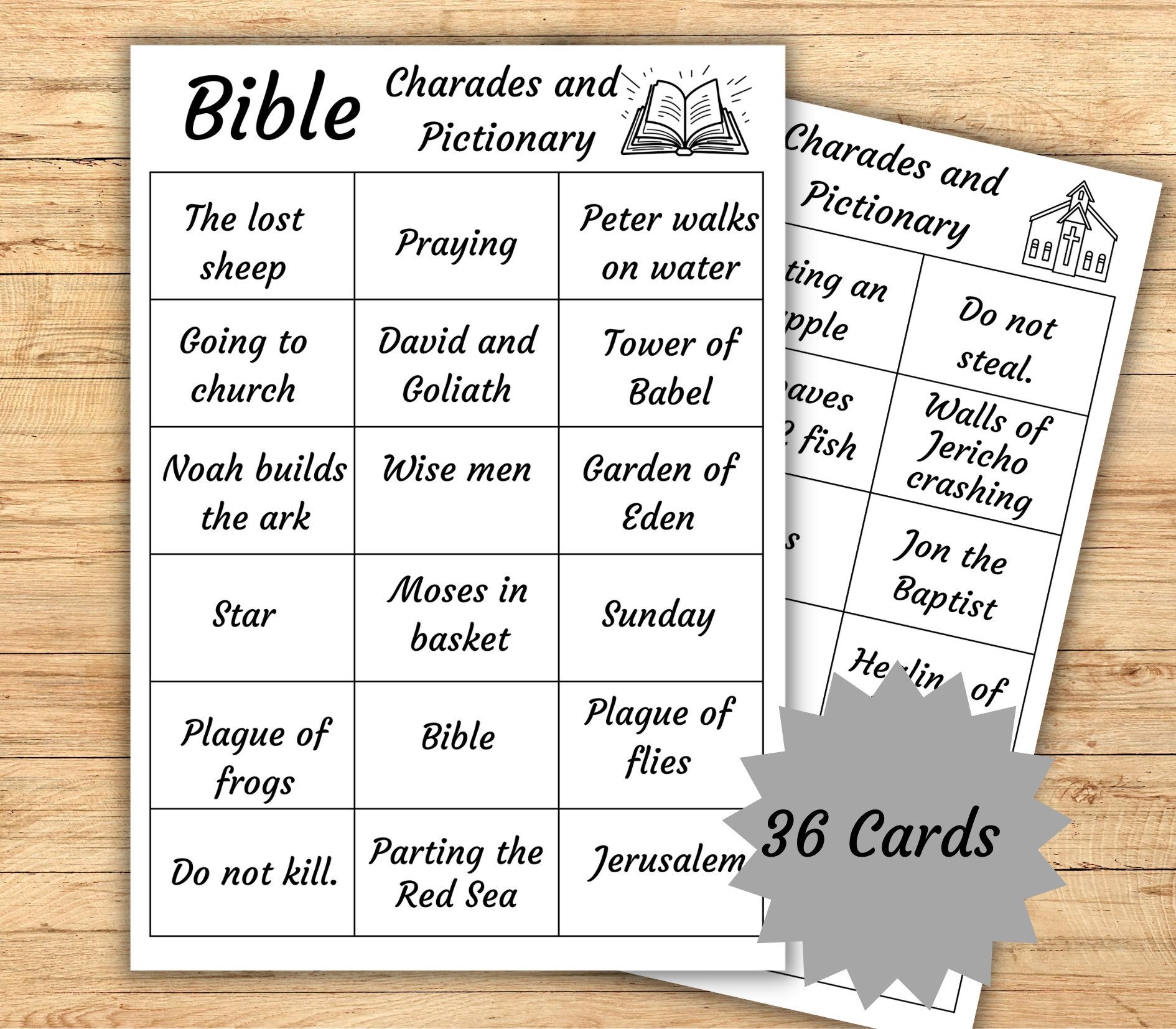Bible Charades Printable Bible Pictionary Cards Printable Bible Games Christian Charades Sunday School Game Church Fellowship