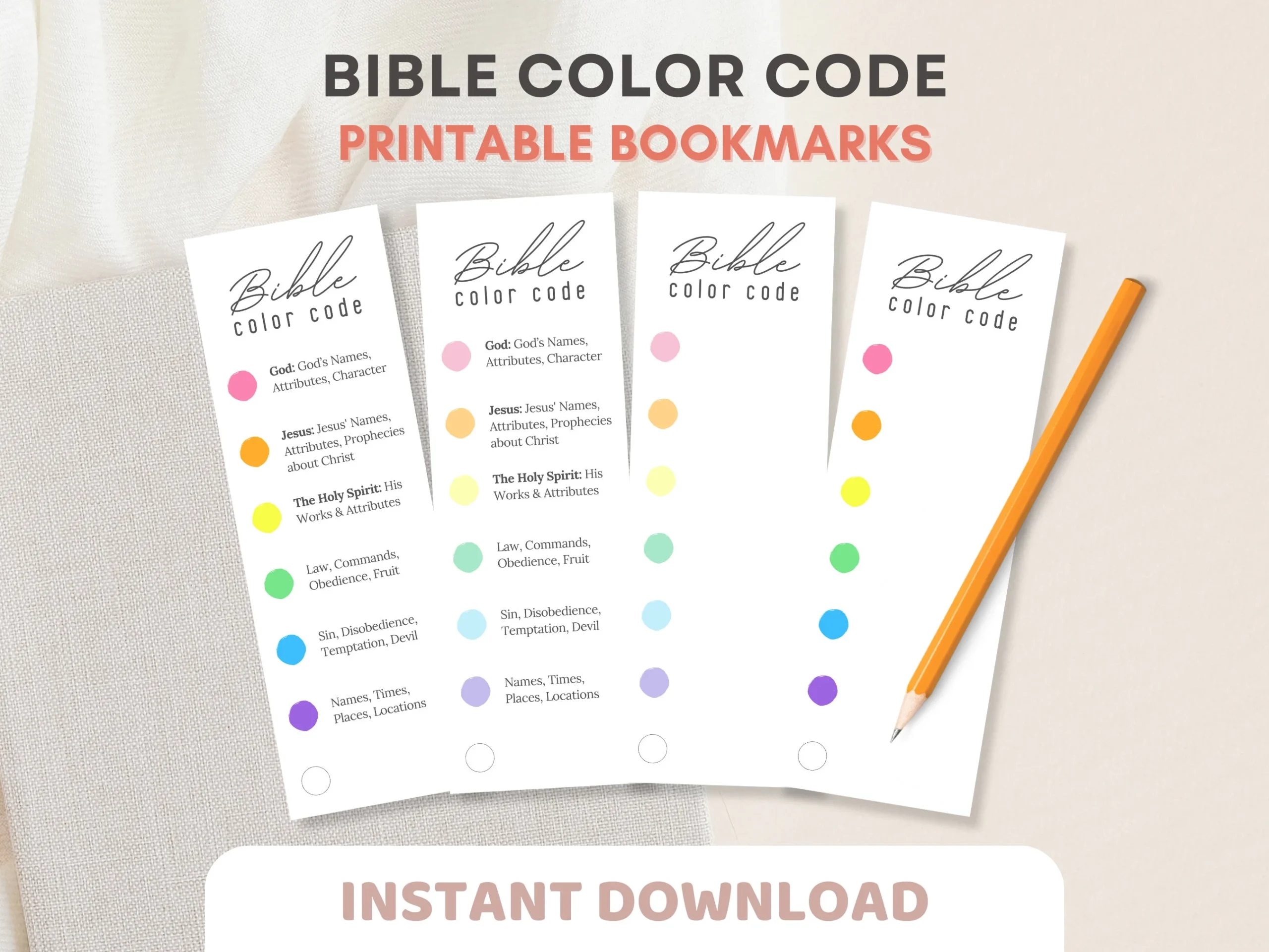 Bible Color Code Bookmarks 5 Bible Study Highlighting Tool Bookmarks Printable PDF Christian Bookmarks Bible Journal Resource Accessory Etsy