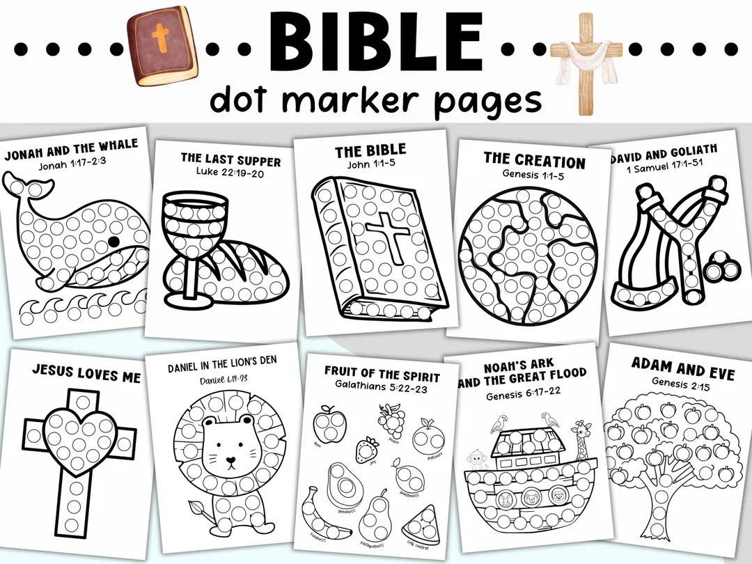 Bible Dot Marker Art Church Sunday School Do A Dot Coloring Pages Christian Church Activity Toddler Prayer Craft Children s Bible Verse Etsy