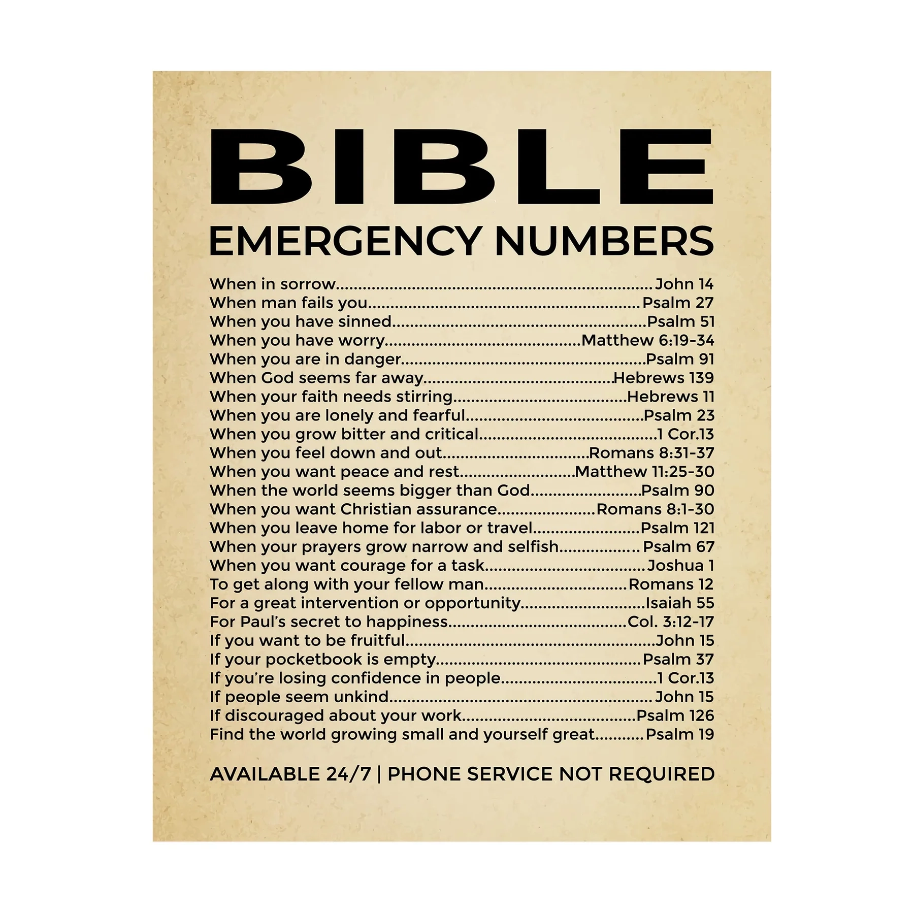 Emergency Bible Numbers Printable