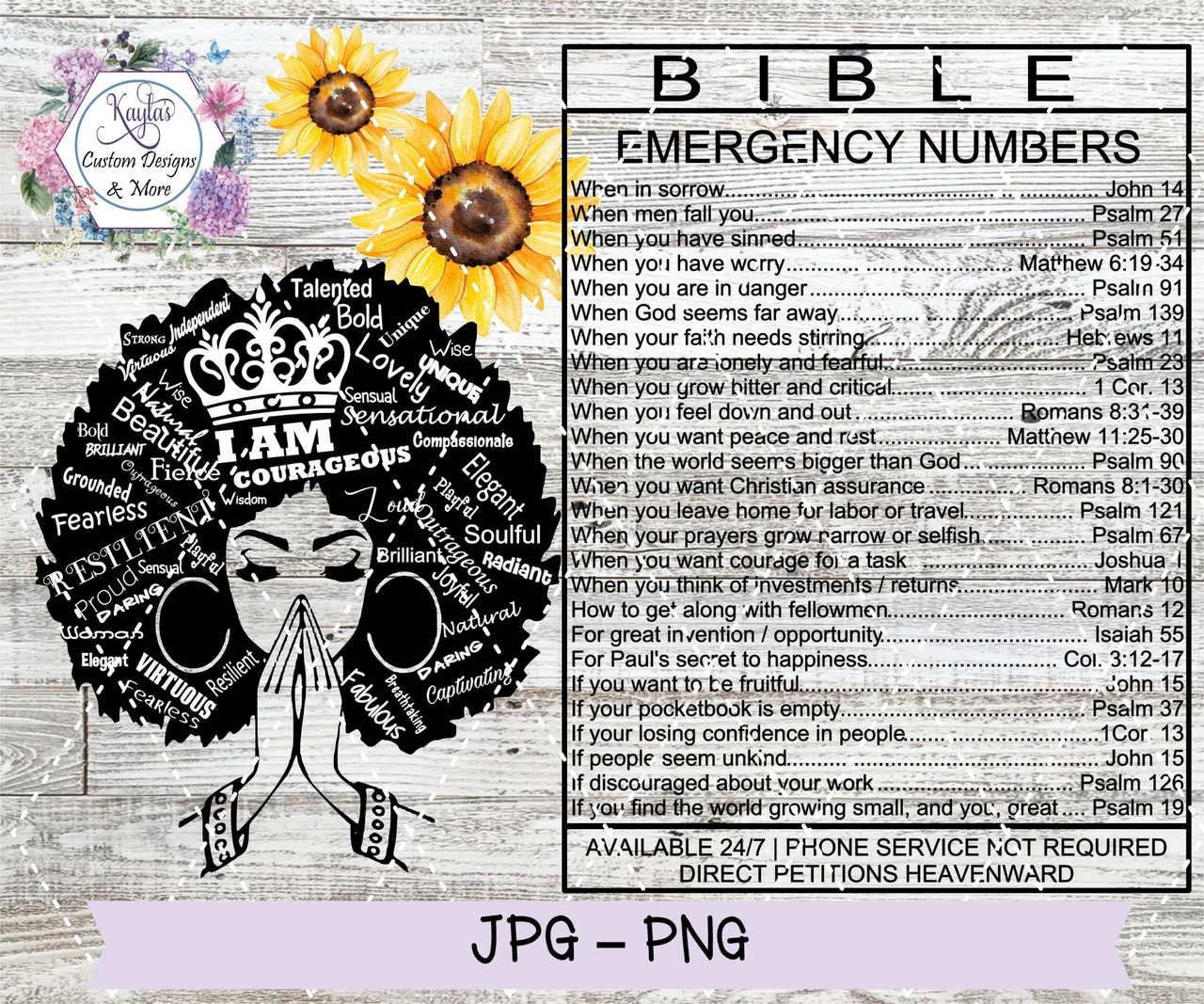 Bible Emergency Numbers Inspirational Princess Digital Download