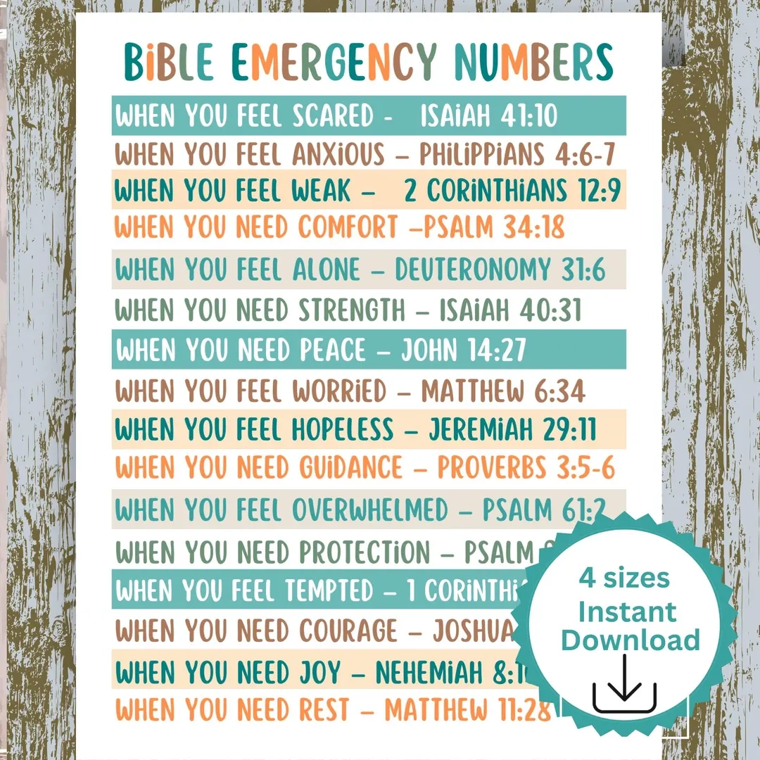 Bible Emergency Numbers Printable Emergency Bible Numbers Emergency Numbers Bible Verses Emergency Bible Scriptures Etsy