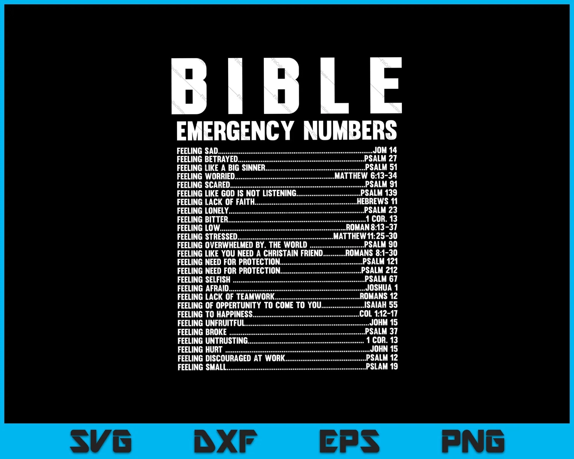 Bible Emergency Numbers Verse God Jesus Faith Christian SVG PNG Files Creativeusarts