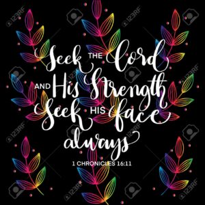 Bible Hand Lettering Seek The Lord And His Strength Seek His Face Always On Black Background With Flower Doodle Handwritten Inspirational Motivational Quote Christian Modern Calligraphy Royalty Free SVG Cliparts Vectors And