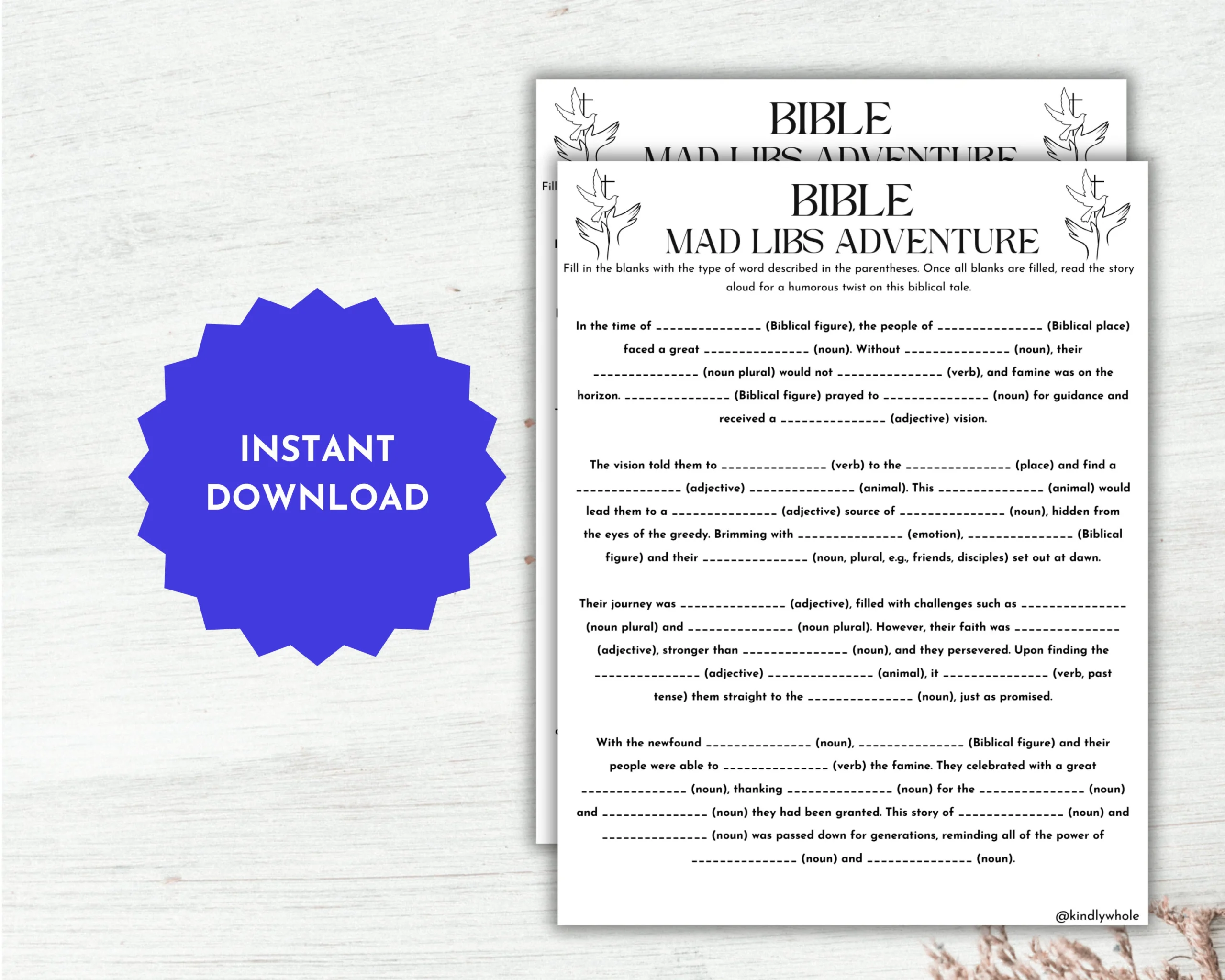 Bible Mad Libs Game Printable Sunday School Activity instant Download Etsy