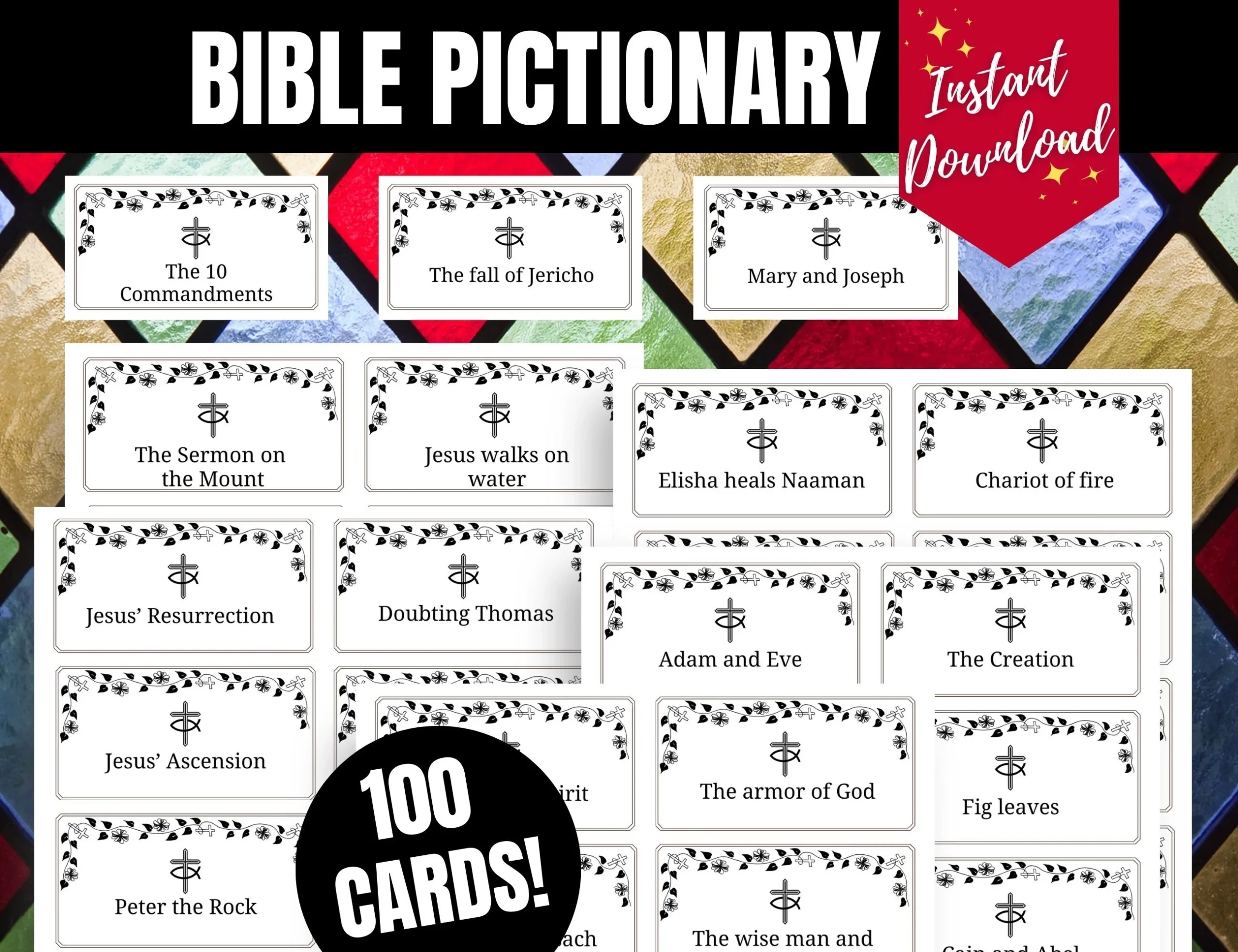 Bible Pictionary Cards Fun Christian Game printable 100 Cards Etsy