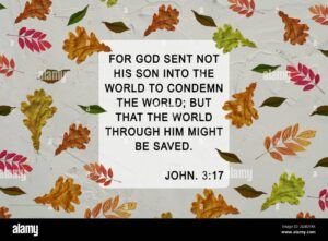 Bible Quote In Frame Yellow Green Autumn Leaf Background Inspiration Christian Praying Verse For God Sent Not His Son Into The World To Condemn The W Stock Photo Alamy