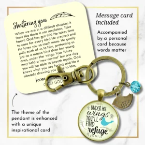 Bible Quote Keychain Under His Wings Refuge Psalm 91 Promise Jewelry Gutsy Goodness