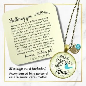 Bible Quote Necklace Under His Wings Refuge Psalm 91 Promise Jewelry