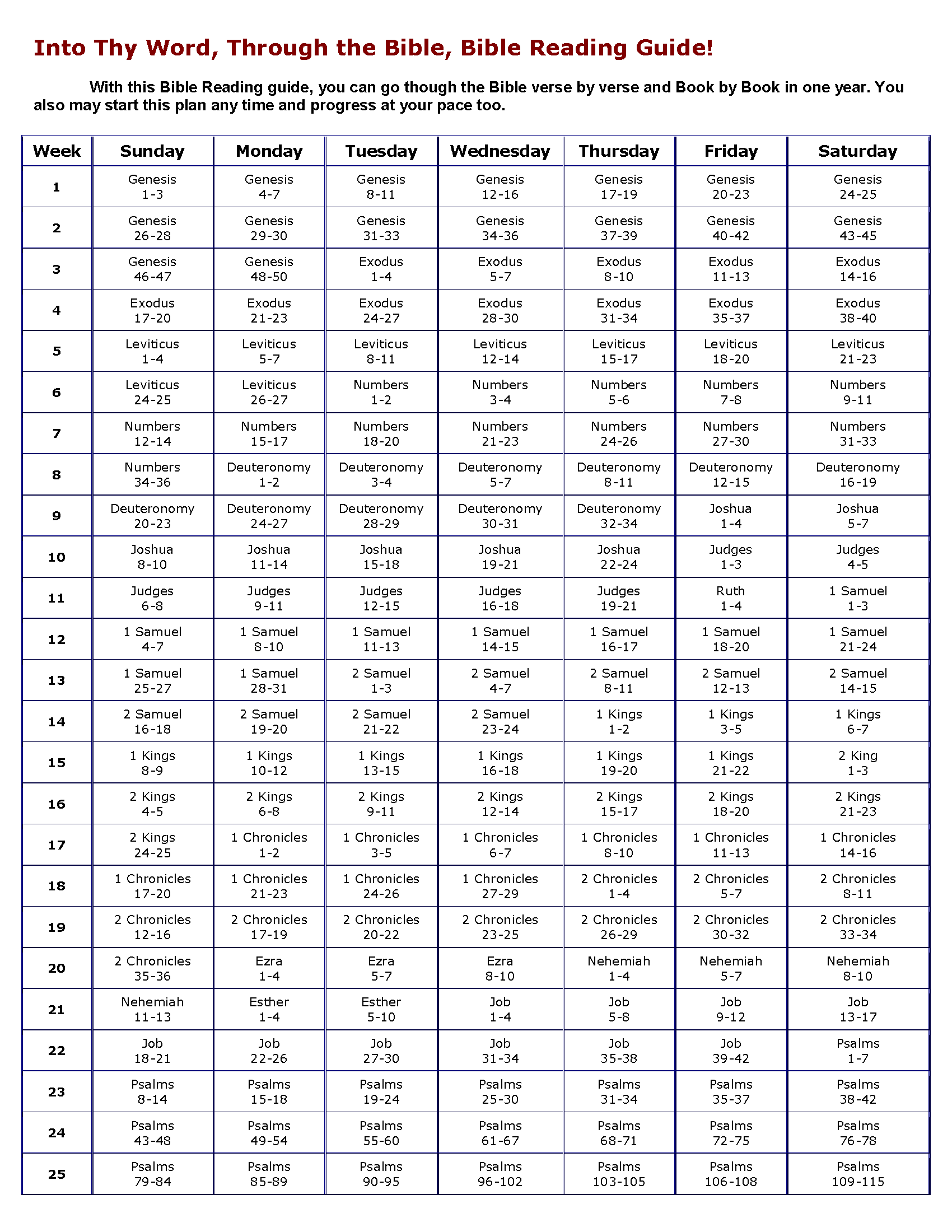 Bible In One Year Plan Printable