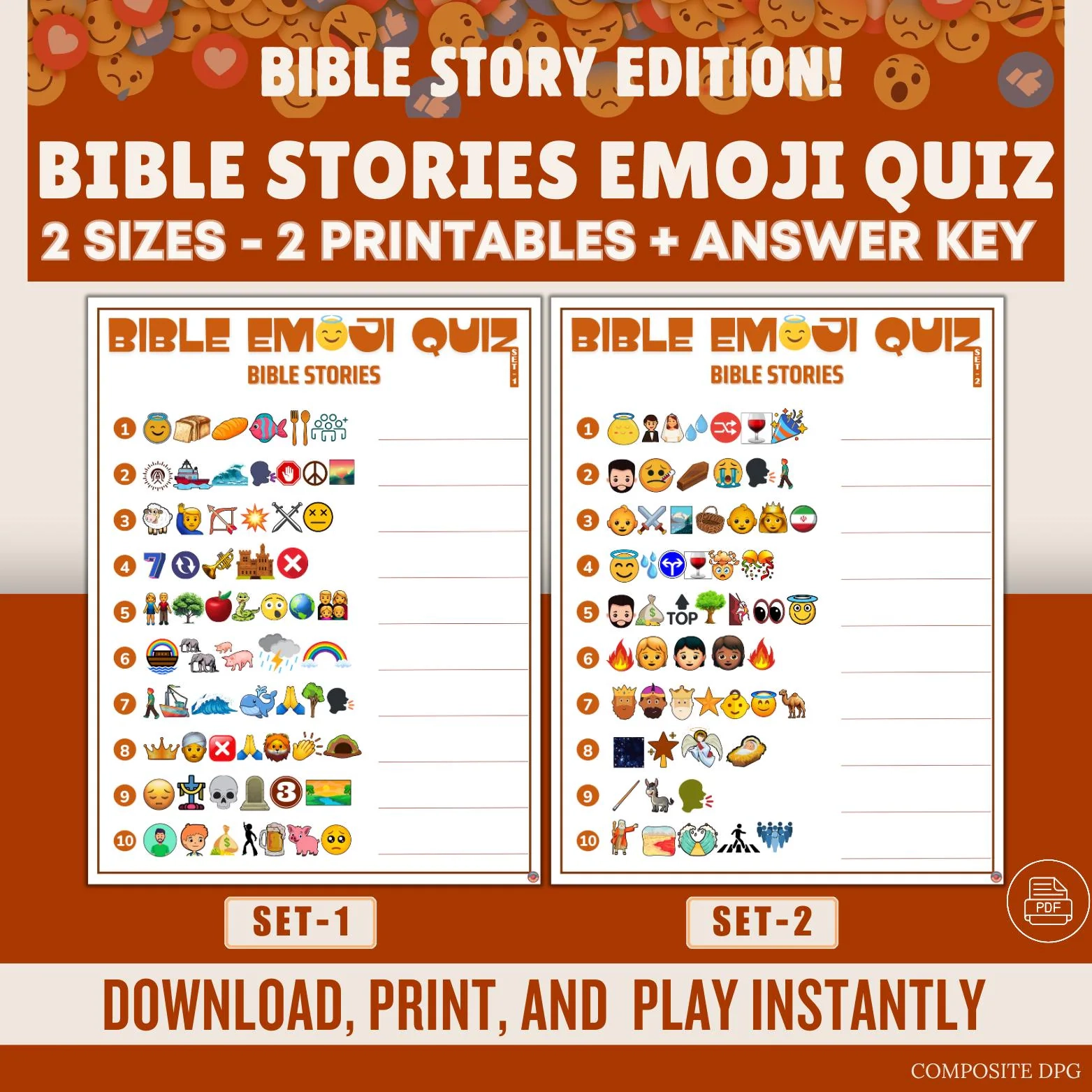 Bible Stories Emoji Quiz Church Activity Game PDF Etsy