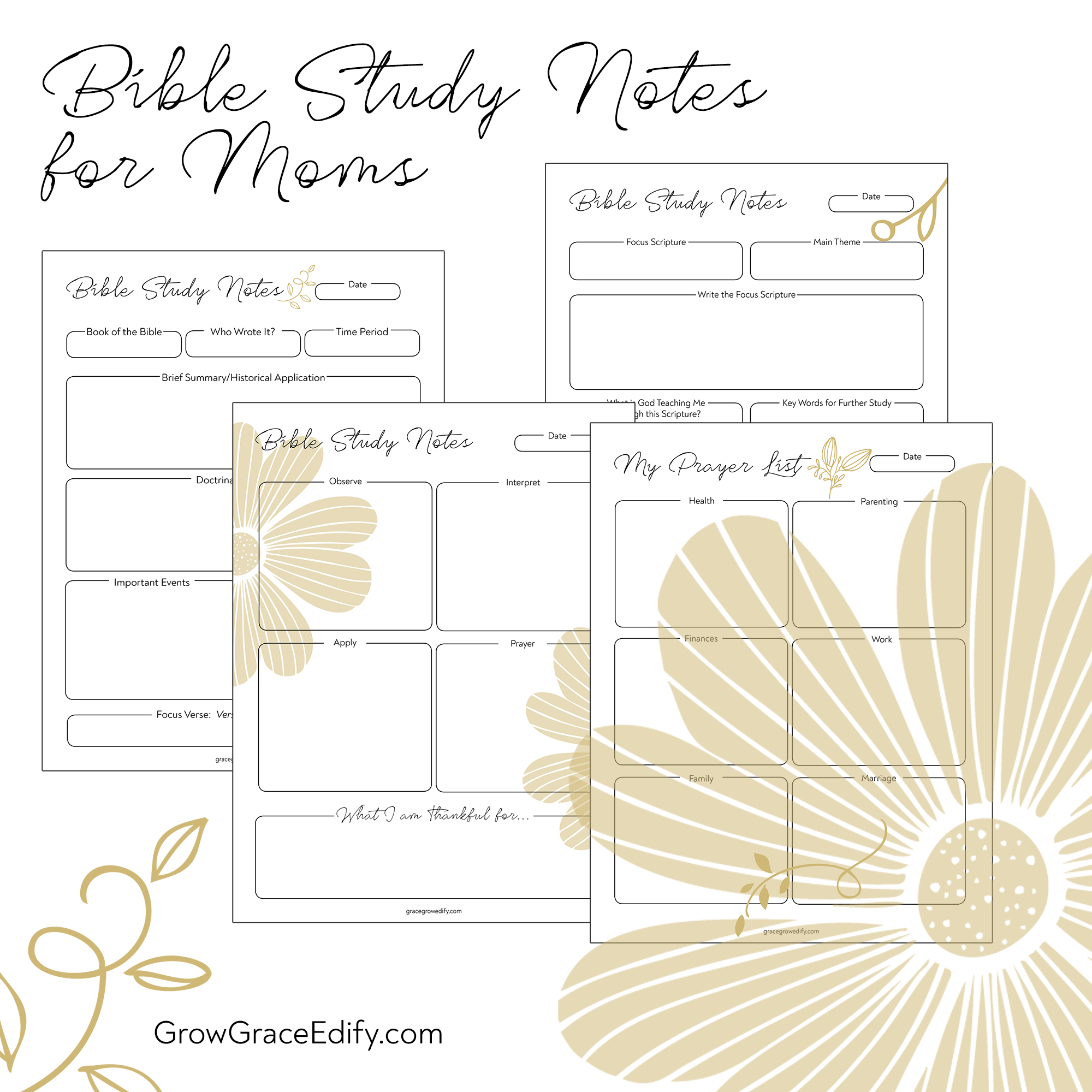 Bible Study Notes And Prayer Printables For Moms