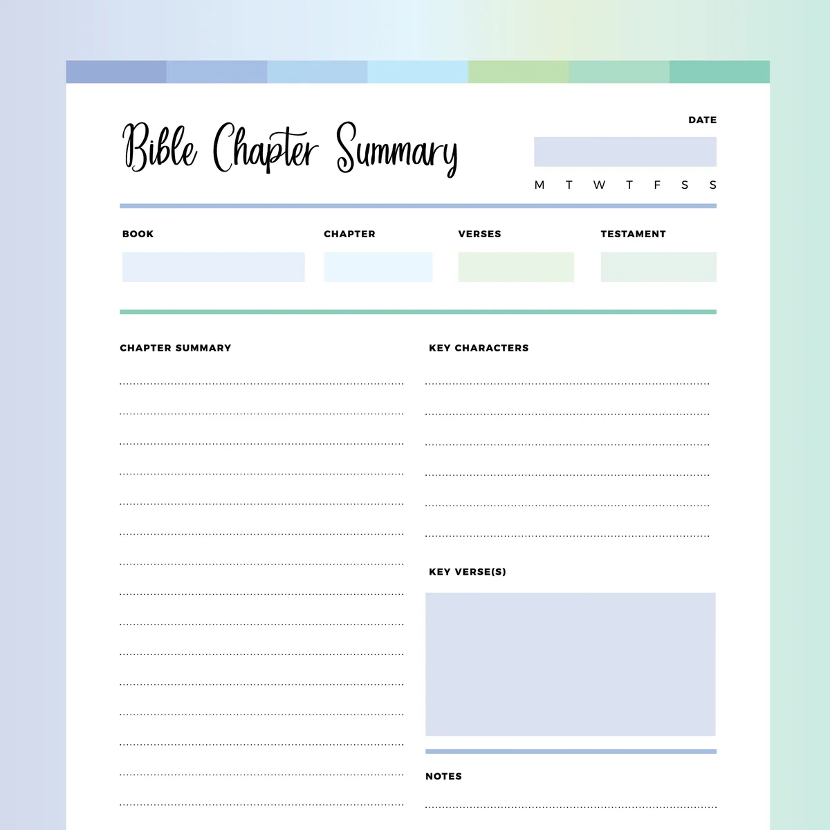 Bible Study Notes Template PDF A4 US Letter Sizes Instant Download Printable Plan Print Land