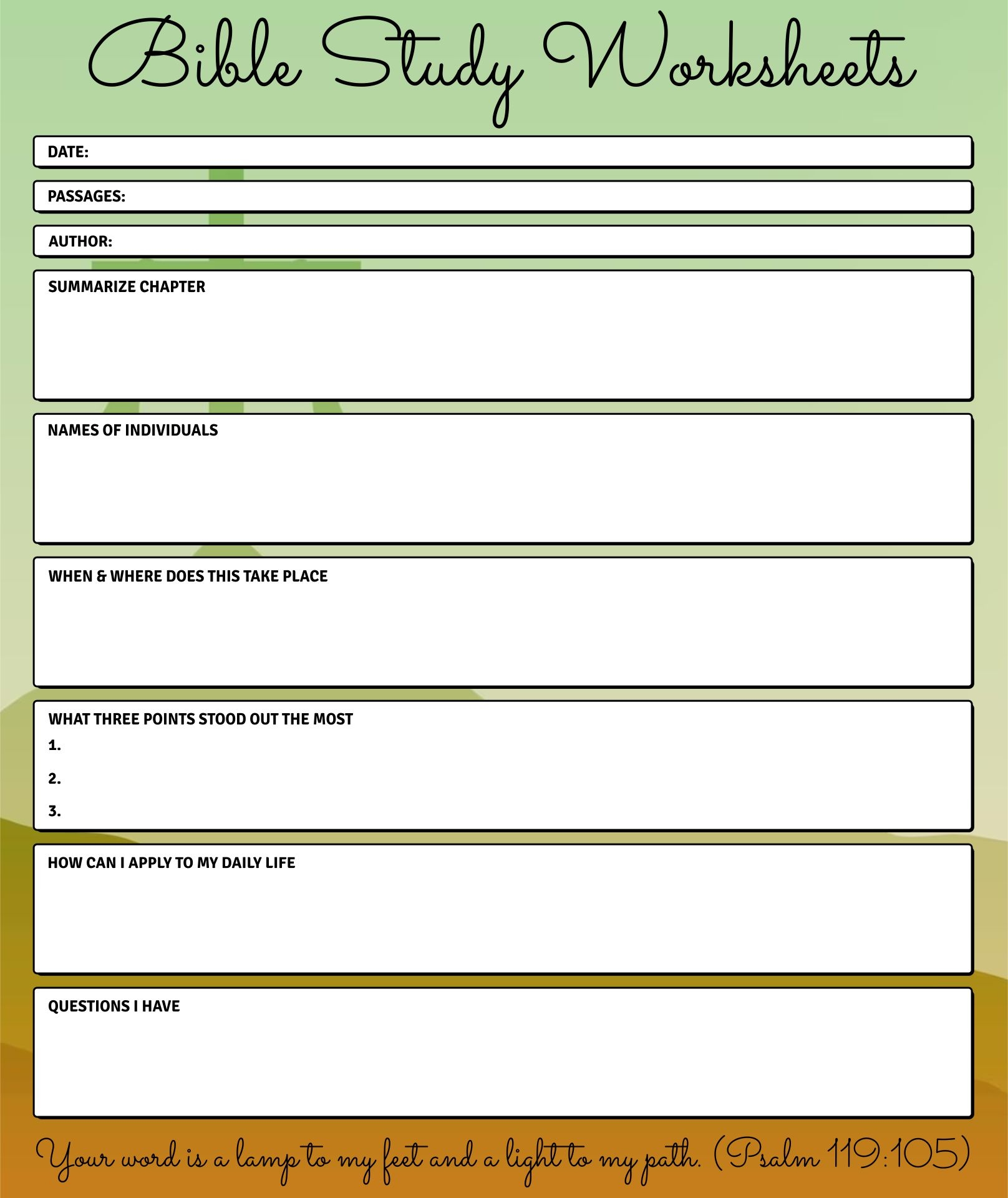 Bible Study Worksheets For Adults Printable